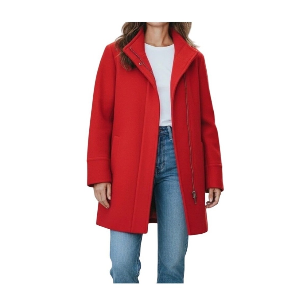 J.Crew City Coat with Button Neck in Classic Cardinal Red Wool Knit 14 - Picture 3 of 11